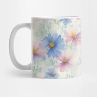 Watercolor pattern with blue and pink cosmos flowers Mug